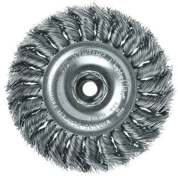 Weiler 13100 Wheel Brush - 4 in Dia - Knotted - Standard Twist Steel Bristle