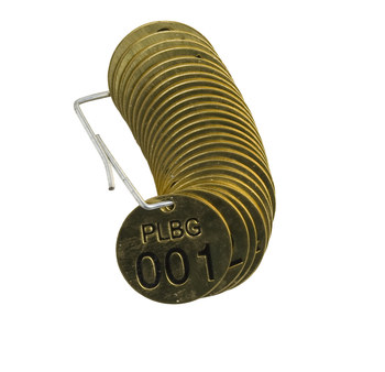 Picture of Brady Black on Brass Circle Brass Numbered Valve Tag with Header 23260 Numbered Valve Tag with Header (Main product image)