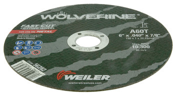 Weiler Wolverine Cutoff Wheel 56282 - Type 1 - Straight Wheel - 6 in - Aluminum Oxide - 60 - T