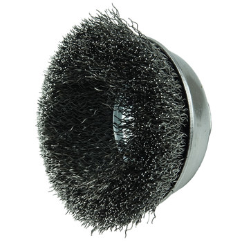Weiler Steel Cup Brush - Threaded Nut Attachment - 3-1/2 in Diameter - 3/8 in-24 UNF Center Hole - 0.014 in Bristle Diameter - 13178