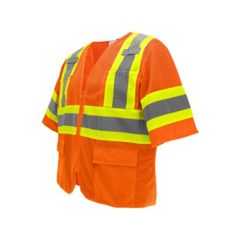 Global Glove FrogWear HV High-Visibility Surveyor's Vest GLO-0145 LG - Size Large - High-Visibility Orange & Yellow/Green
