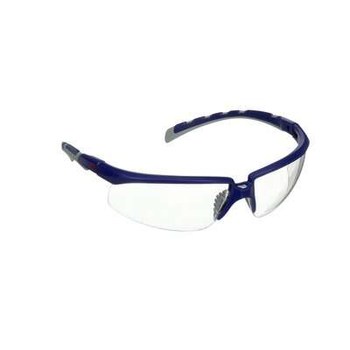 3M Solus 2000 Series Safety Glasses S2001AF-BLU - Anti Fog/Anti-Scratch Clear Lens - Blue/Gray Ratcheting Temples