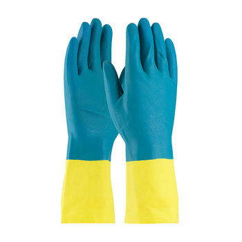 Picture of PIP Assurance 52-3670 Blue/Yellow Small Latex/Neoprene Unsupported Chemical-Resistant Gloves (Main product image)