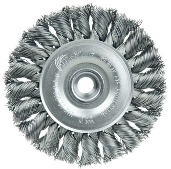 Weiler 13201 Wheel Brush - 3 in Dia - Knotted - Standard Twist Steel Bristle