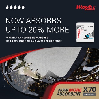 Kimberly-Clark Wypall PowerClean X70 Wiper 41200, Hydroknit, - 12 in x 12.5 in - White