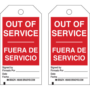 Picture of Brady Black / Red on White Laminated, Metal Grommet, Write-On Polyester / Paper 86405 Maintenance Tag (Main product image)