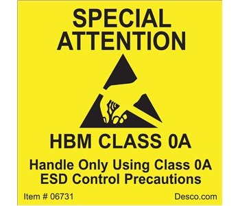 Picture of Desco Black on Yellow Square DESCO 06731 Static Warning Label (Main product image)