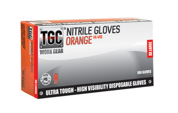 Click to view product media gallery TGC WorkGear Hi-Vis Orange Nitrile Disposable Glove - 2XL - 160035