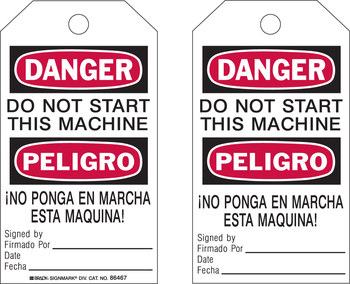 Picture of Brady Black / Red on White Laminated, Metal Grommet, Write-On Polyester / Paper 86467 Equipment Safety Tag (Main product image)