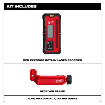 Milwaukee Red/Black Plastic Exterior Rotary Laser Receiver - 7.11 in Length - 3.24 in Wide - 1.3 in Thick - 3711