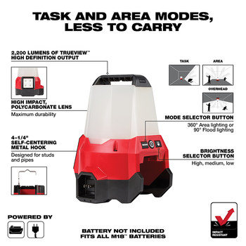 Milwaukee M18 RADIUS 2144-20 Compact Site Light - LED - Red/Black - 50646