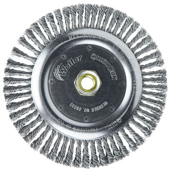 Weiler Roughneck 09000 Wheel Brush - 7 in Dia - Knotted - Stringer Bead Steel Bristle