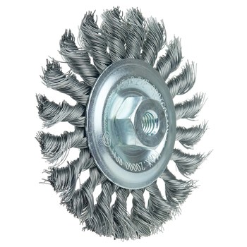 Weiler Wolverine 36216 Wheel Brush - 4 in Dia - Knotted - Standard Twist Steel Bristle