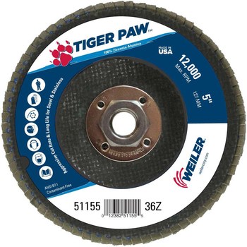 Weiler Tiger Paw Type 27 Flap Disc 51155 - Zirconium - 5 in - 36 - Very Coarse