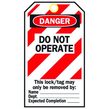 Brady 65525 Lockout / Tagout Tag, 3 in x 5 3/4 in, Polyester / Paper ...