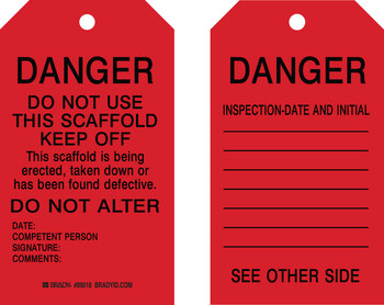 Picture of Brady Black on Red Metal Grommet, Self-Laminating, Write-On Polyester 86628 Equipment Safety Tag (Main product image)