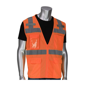 PIP 302-0750 Orange 3XL Polyester Mesh High-Visibility Vest - 5 Pockets - Fits 56.5 in Chest - 29 in Length - 616314-22044