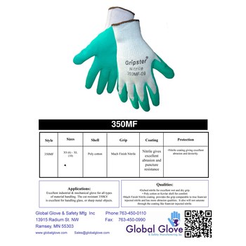 Picture of Global Glove Gripster 350MF Gray/Green XL Cotton/Nitrile Unsupported Chemical-Resistant Gloves (Main product image)