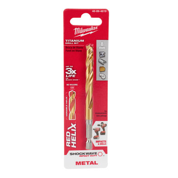 Picture of Milwaukee SHOCKWAVE RED HELIX 8 mm 135° Right Hand Cut Titanium Coated Drill Bit 48-89-4819 (Main product image)