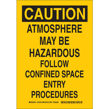 Picture of Brady B-401 Polystyrene Rectangle Yellow English Confined Space Sign part number 126703 (Main product image)