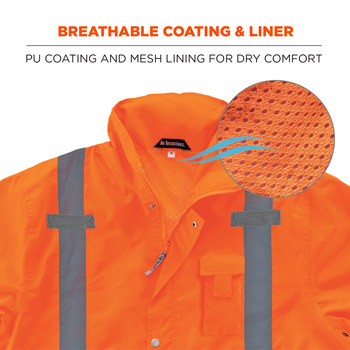 Ergodyne Glowear Rain Jacket 8365 24314 - Size Large - High-Visibility Orange
