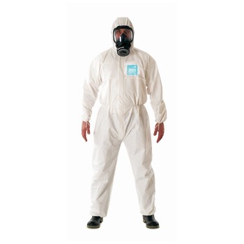 Picture of Ansell Microchem AlphaTec 68-2000 White Large Polyethylene Disposable Chemical-Resistant Coveralls (Main product image)