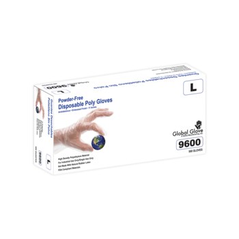 Global Glove Clear Medium Powder Free Disposable Gloves - Industrial Grade - 11 in Length - Embossed Finish - 9600-M