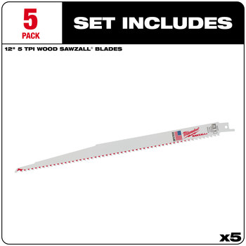 Milwaukee SAWZALL Reciprocating Saw Blade 48-00-5037 - 5 TPI - 0.75 in Width x 0.05 in Thick - Bi-Metal