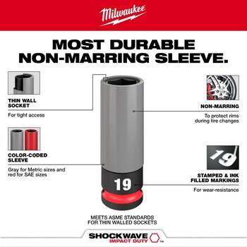 Milwaukee SHOCKWAVE Impact Duty 49-66-7830 6 Point Lug Nut Wheel Socket Set - Forged Steel - 1/2 in Drive - 76698