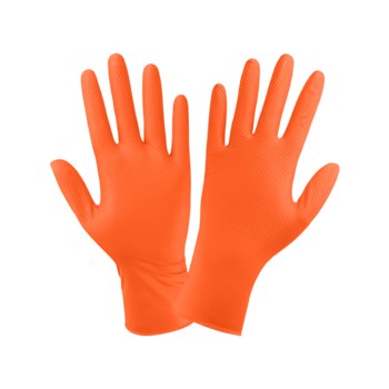 Global Glove Panther-Guard High-Visibility Orange Large Powder Free Disposable Gloves - Industrial Grade - 9.5 in Length - Raised Diamond Finish - 6 mil Thick - 904PF-L
