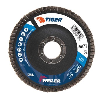 Weiler Tiger Type 29 Flap Disc 50601 - Zirconium - 4-1/2 in - 24 - Very Coarse