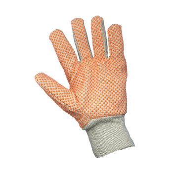 Global Glove C120D Orange/White Large Canvas/Cotton Work Gloves - Wing Thumb - PVC Dotted Palm & Fingers Coating - C120D1/LG
