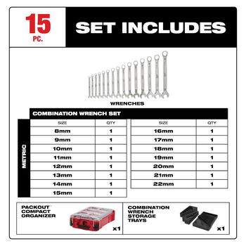 Milwaukee 48-22-9483 Combination Wrench Set - Chrome Vanadium Steel
