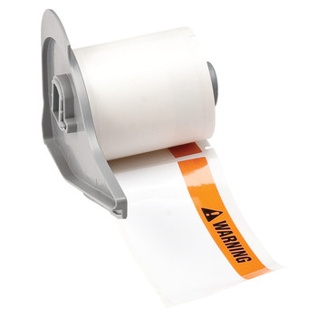 Picture of Brady Black / Orange on White Polyester Thermal Transfer M71-38-483-WARN Die-Cut Thermal Transfer Printer Label Roll (Main product image)
