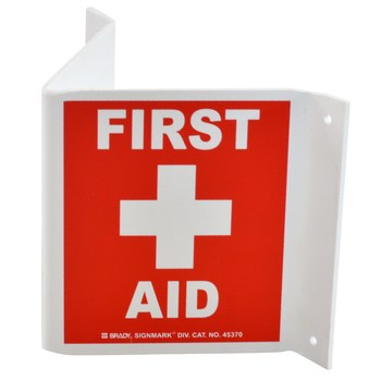 Picture of Brady Bradyglo B-347 Polyester / Polystyrene Rectangle Red English First Aid Sign part number 94014 (Main product image)