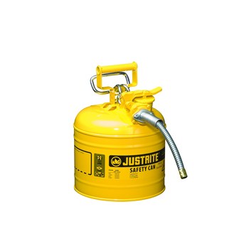 Picture of Justrite Accuflow Yellow Steel Leak-Proof, Pressure-Relief Vent, Self-Closing 2 gal Safety Can (Main product image)