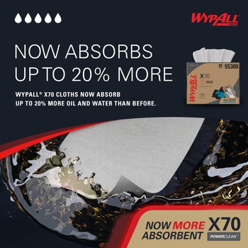 Kimberly-Clark WypAll PowerClean X70 Wiper 55300, Hydroknit, - 16.8 in x 12.5 in - White