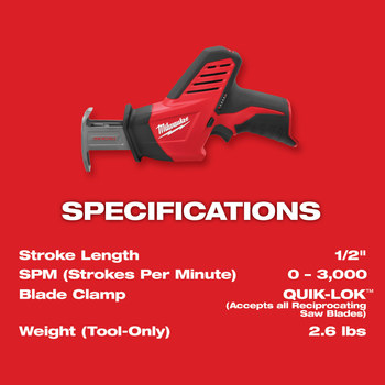 Milwaukee M12 HACKZALL Reciprocal Saw Kit 2420-21 - 0.5 in Stroke Length - 3000 SPM