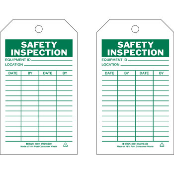 Picture of Brady Green on White Metal Grommet, Self-Laminating, Write-On Polyester General Inspection 86611 General Inspection Tag (Main product image)
