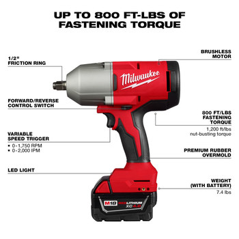 21 Volt 1/2-in Brushless Cordless Impact Wrench, Adjustable Speed
