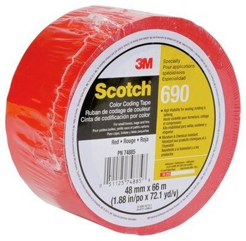 3M Scotch 690 IW Color Coding Bag/Packaging Tape 74885, 48 mm x 66 m, Red