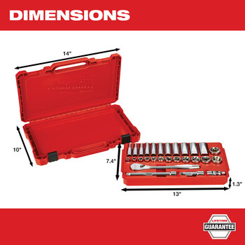 Milwaukee 48-22-9408 6 Point Ratchet & Socket Set - Alloy Steel - 3/8 in Drive - 50464