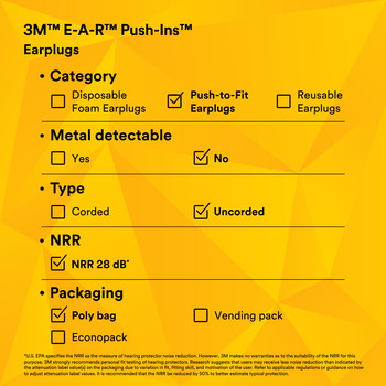 3M E-A-R Push-Ins Ear Plugs 18000 - Size Universal
