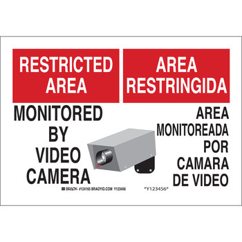 Picture of Brady B-555 Aluminum Rectangle White English / Spanish Surveillance Sign part number 124166 (Main product image)