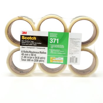 3M Scotch 371 Clear Box Sealing Tape - 48 mm Width x 50 m Length - 1.8 mil Thick - 68802