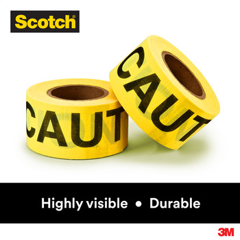 3M Scotch 300 Yellow Warning Tape - Pattern/Text = CAUTION - 3 in Width x 1000 ft Length - 2 mil Thick - 53042