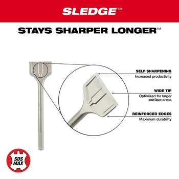 Milwaukee 3 in SDS-Max Chisel Bit 48-62-4087 - 12 in Overall Length - High Carbon Steel - SDS-Max Shank
