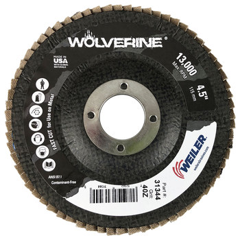 Weiler Wolverine Type 29 Flap Disc 31344, Zirconium, 4-1/2 in, 40