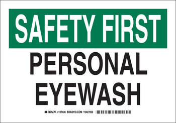 Picture of Brady B-555 Aluminum Rectangle White English Eyewash Sign part number 127434 (Main product image)