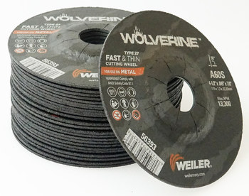 Weiler Wolverine Cutoff Wheel 56393 - Type 27 - Depressed Center Wheel - 4-1/2 in - Aluminum Oxide - 60 - S